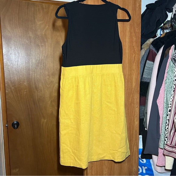 Blu Sage Linen Blend Aztec Mustard Yellow Embroidered Neckline Size 10 - Picture 2 of 3